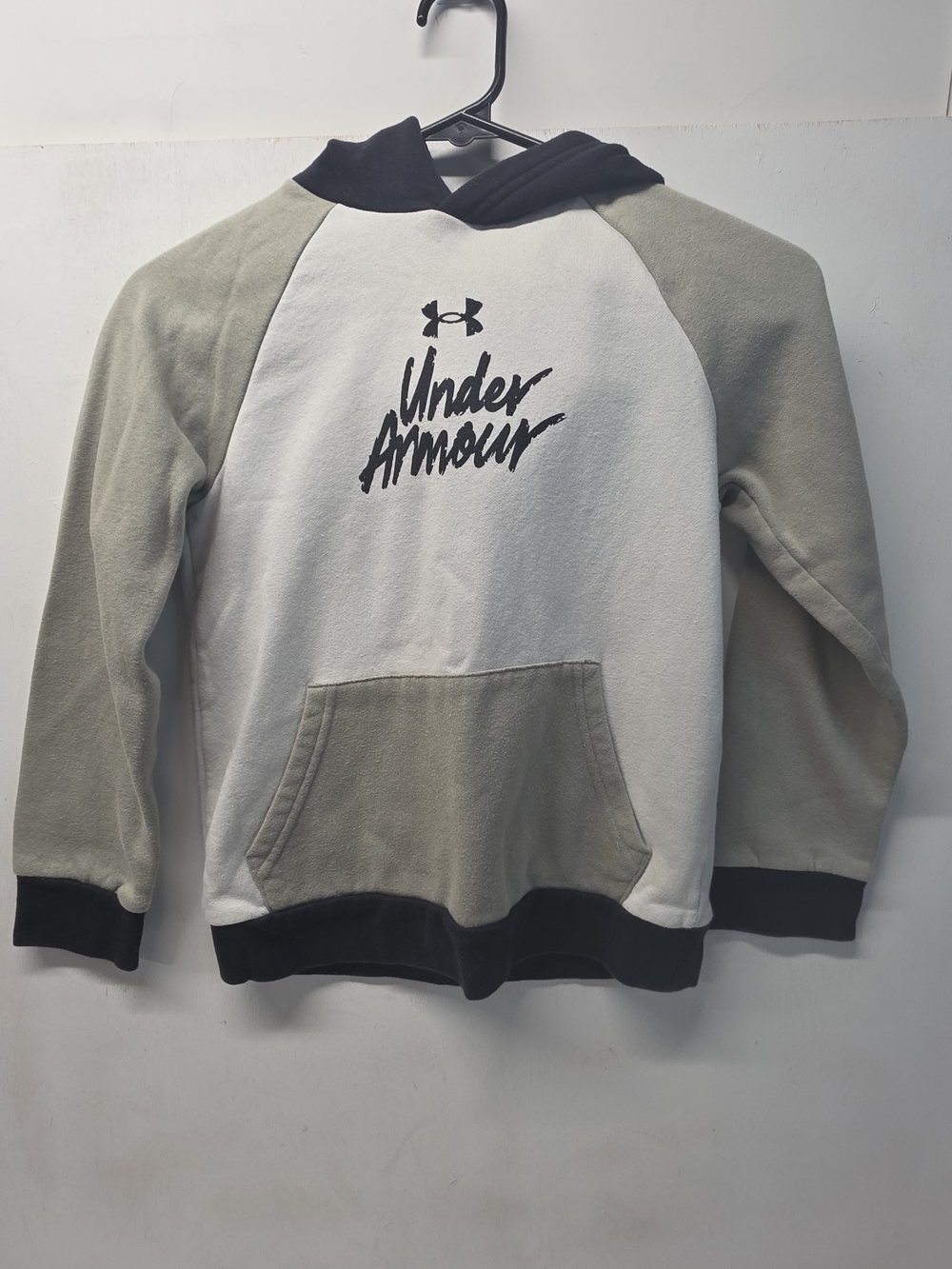 Under Armour Youth Small Hoodie Gray Olive Black Colorblock Pullover Sweatshirt